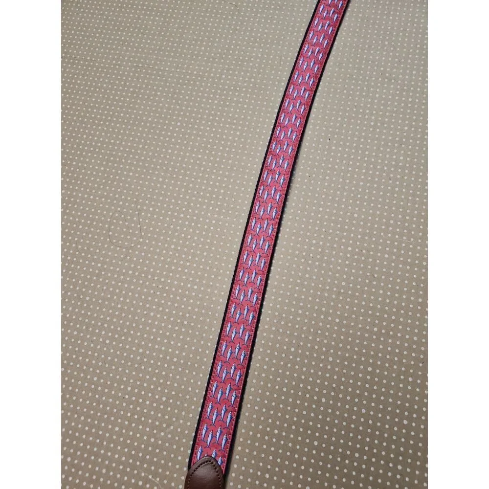 Leather Man LTD Essex CT USA Canvas Leather Fish Belt Mens Sz 32 Red Swordfish